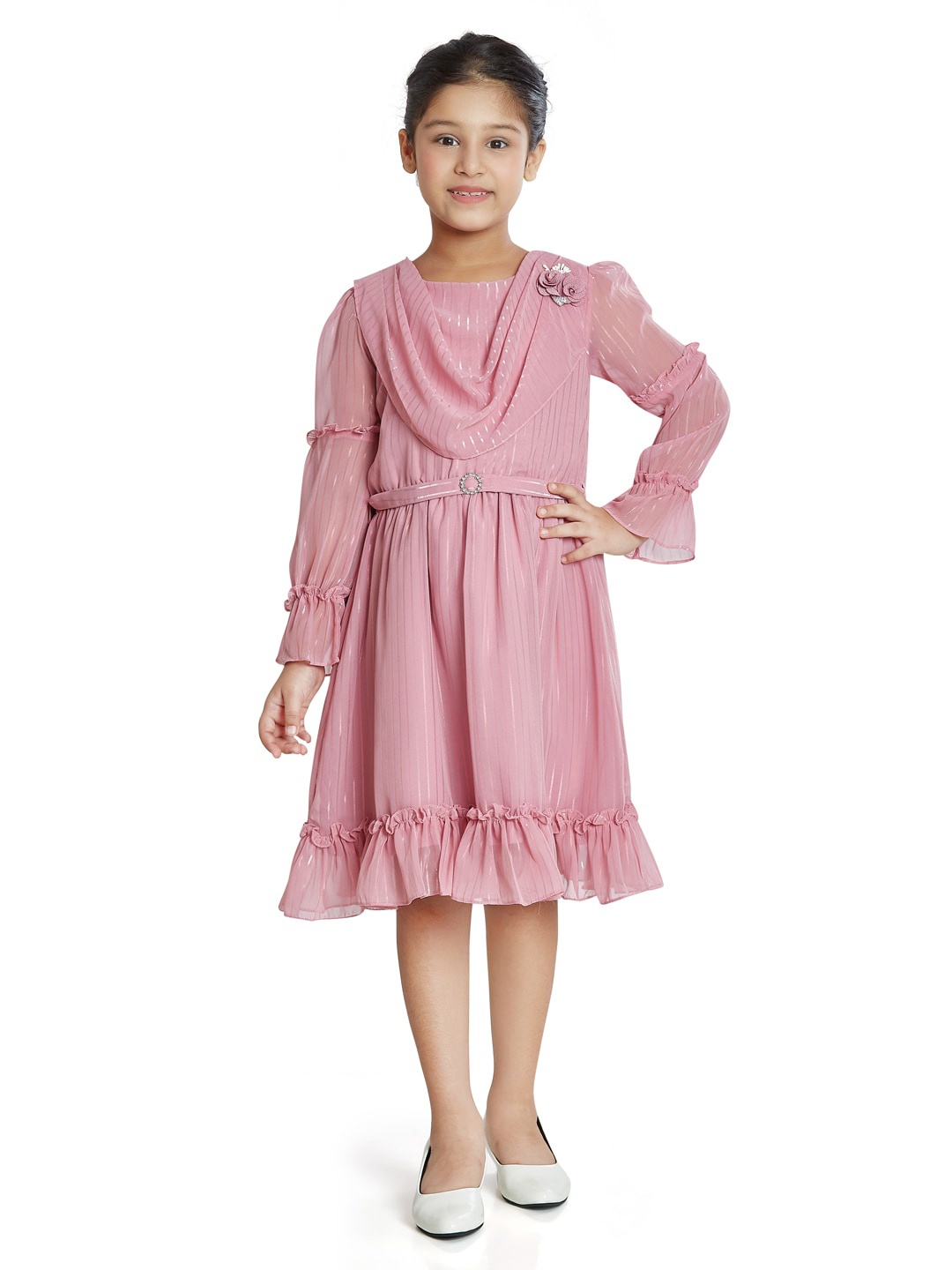 

Peppermint Girls Striped Fit & Flare Party Dress Comes With Belt, Pink