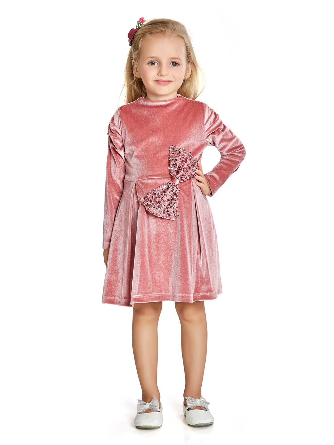 

Peppermint Girls Velvet A-Line Dress, Pink