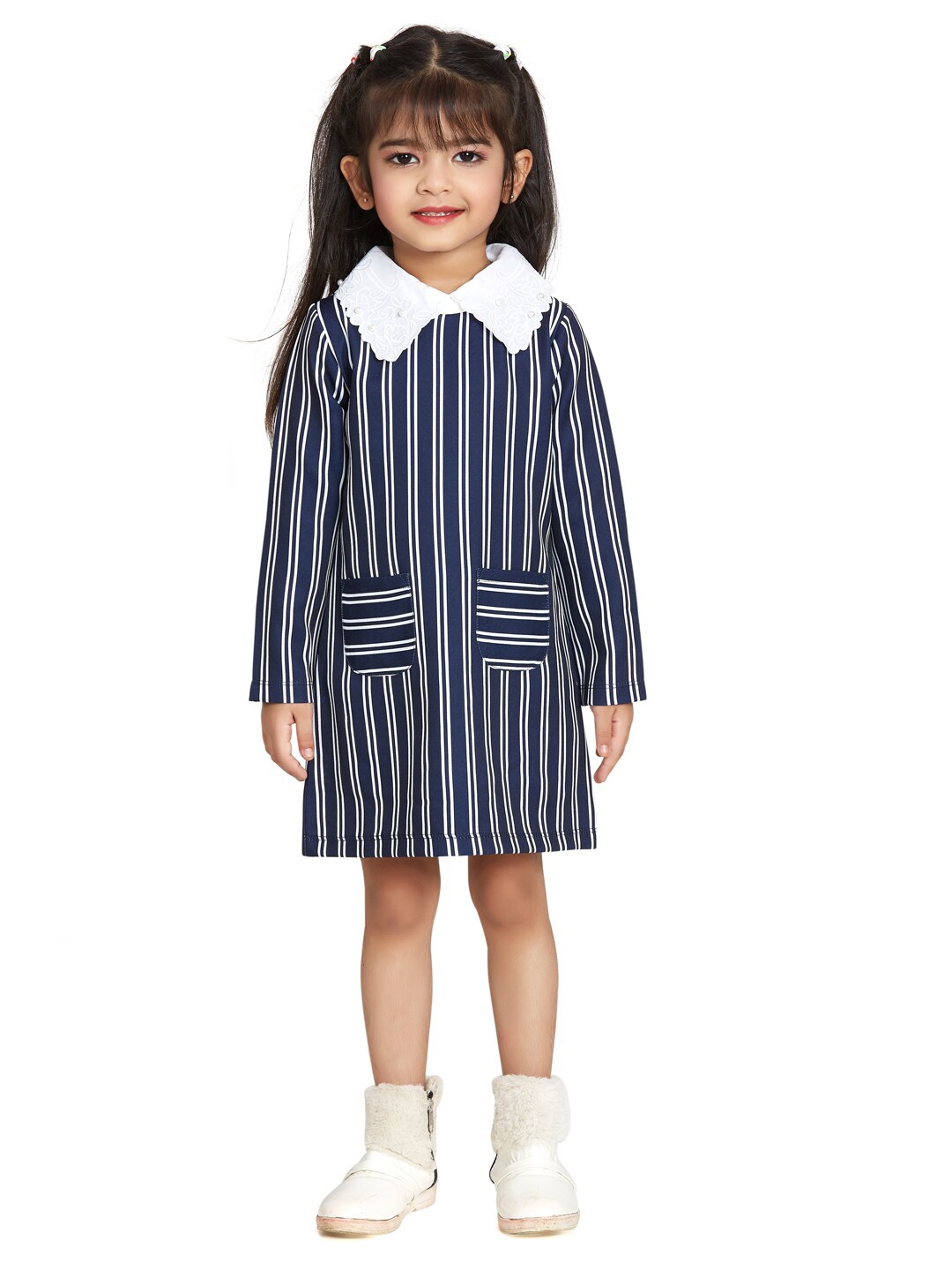 

Peppermint Girls Striped Shirt Dress, Navy blue