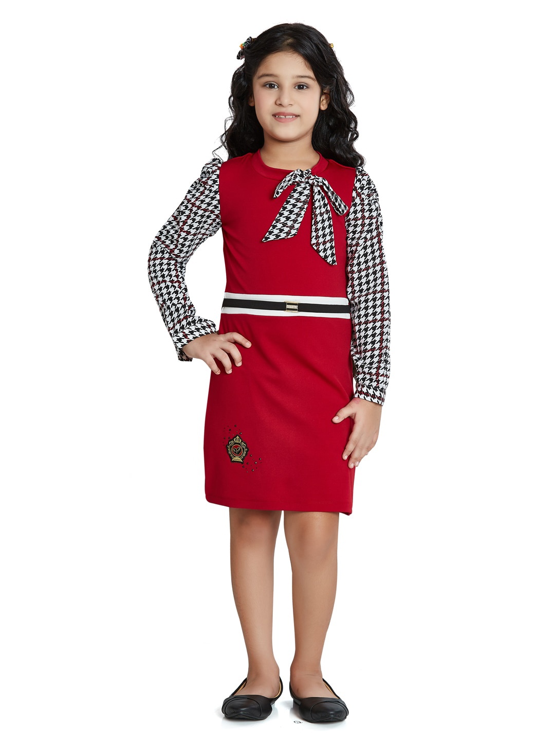 

Peppermint Girls Round Neck Puffed Sleeves A-Line Dress, Maroon