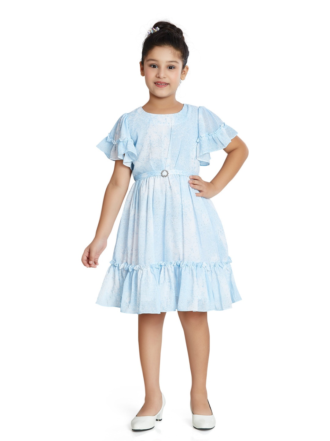 

Peppermint Girls Flutter Sleeves Fit & Flare Dress, Blue