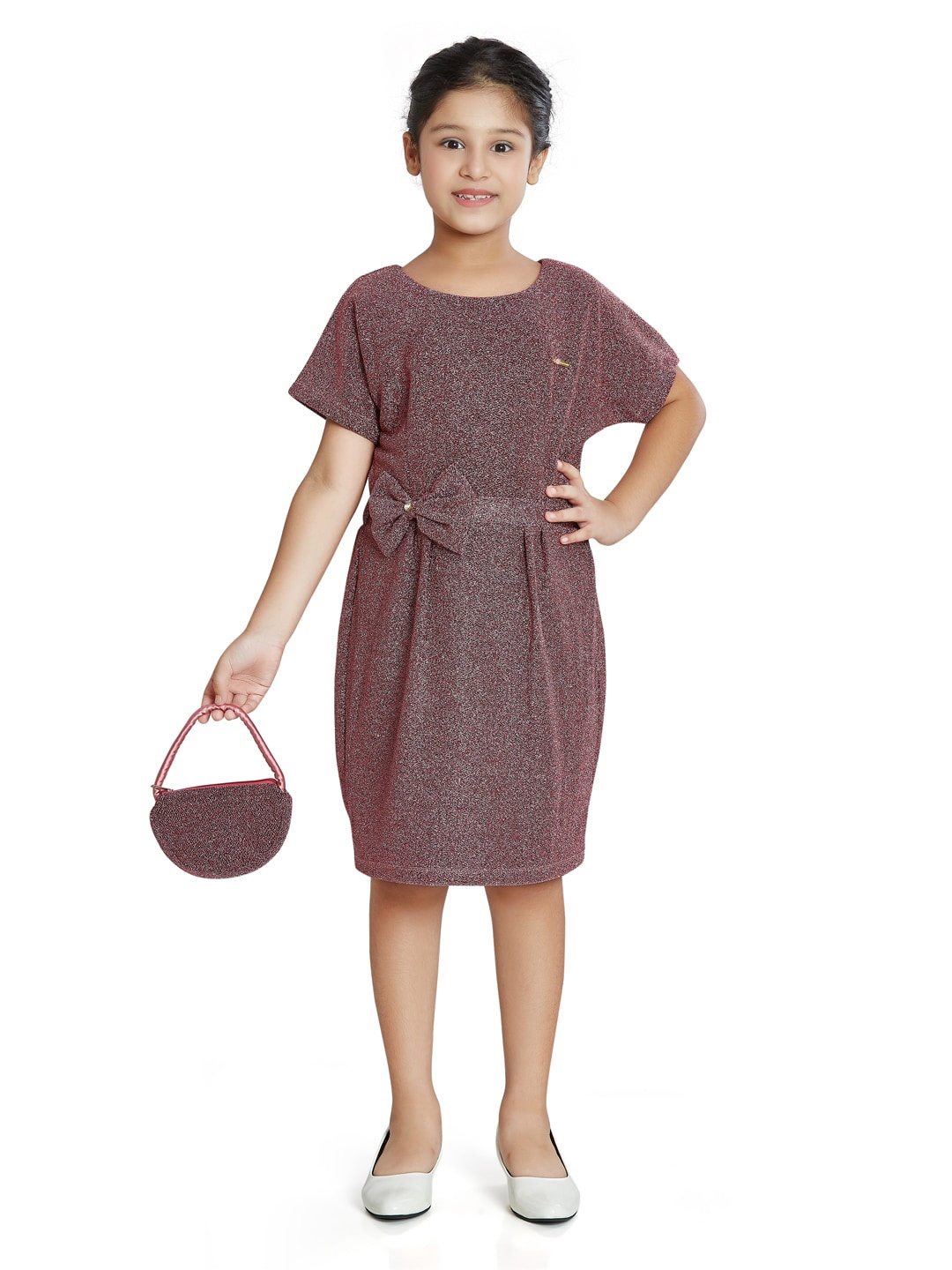

Peppermint Girls Extended Sleeve Bow Detailed Sheath Dress, Brown