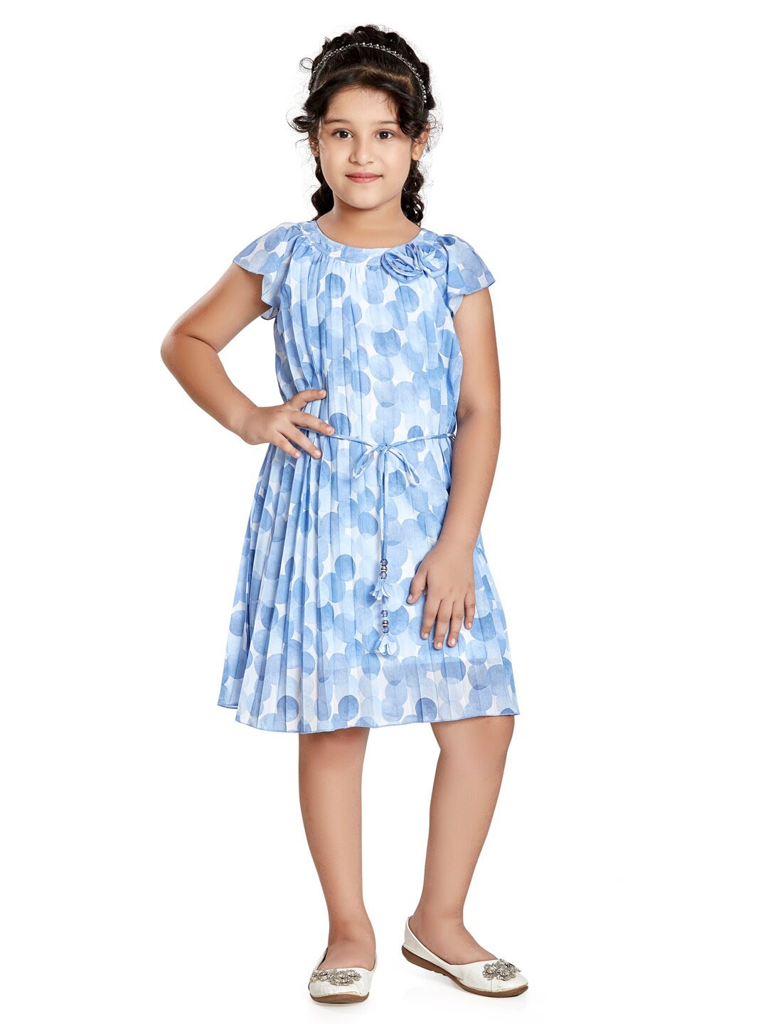 

Peppermint Girls Geometric Printed Fit & Flare Dress, Blue