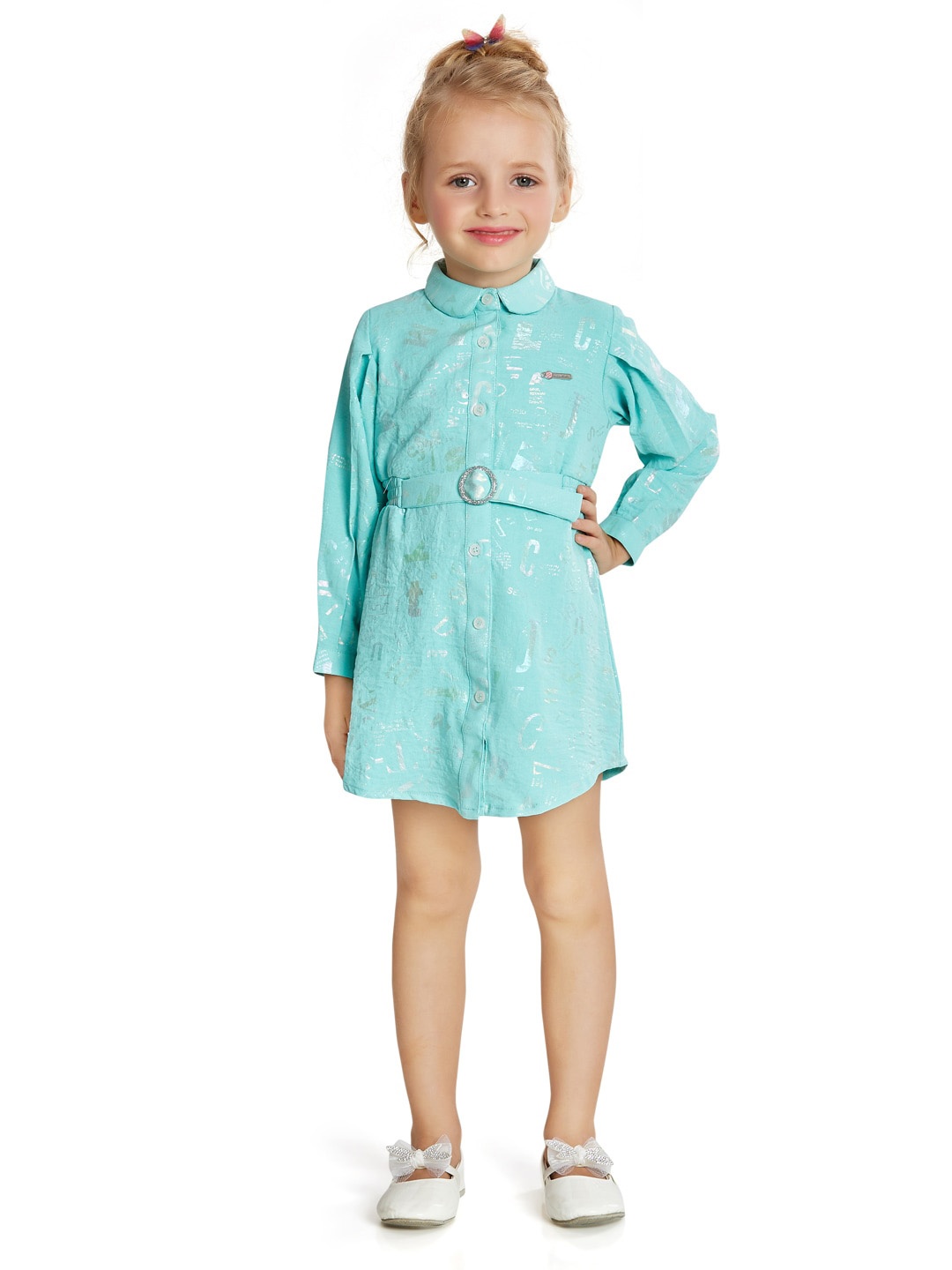 

Peppermint Girls Print Satin Shirt Dress, Green