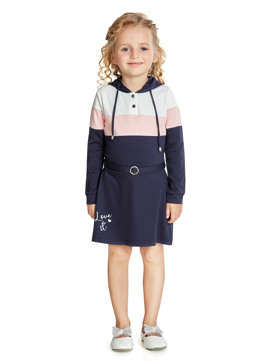 

Peppermint Colourbocked Hooded Long Sleeve Peplum Dress, Navy blue