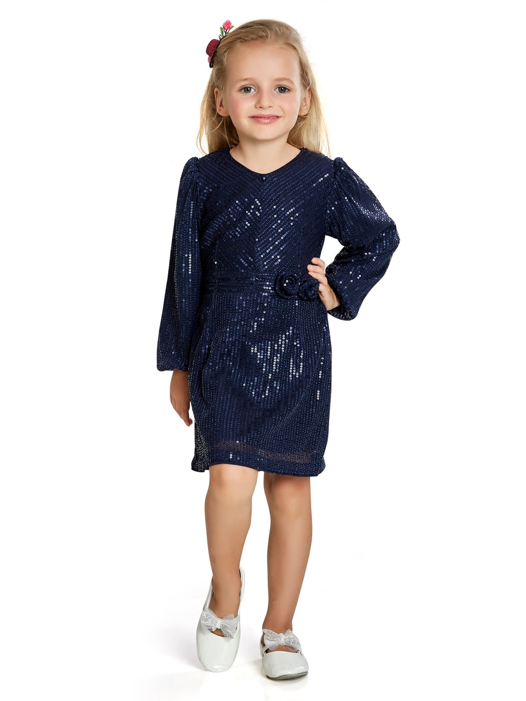 

Peppermint Girls Embellished Net A-Line Dress, Navy blue