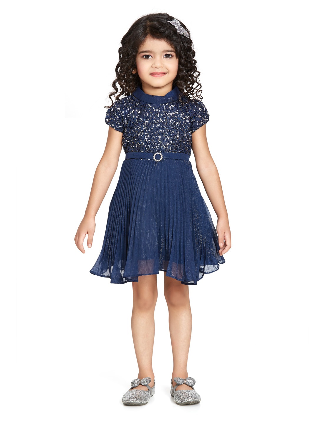 

Peppermint Girls Sequin Embellished Fit & Flare Dress, Navy blue