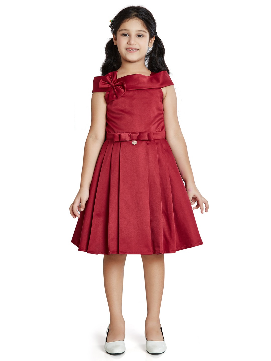 

Peppermint Girls Pleated Satin Fit & Flare Dress, Maroon