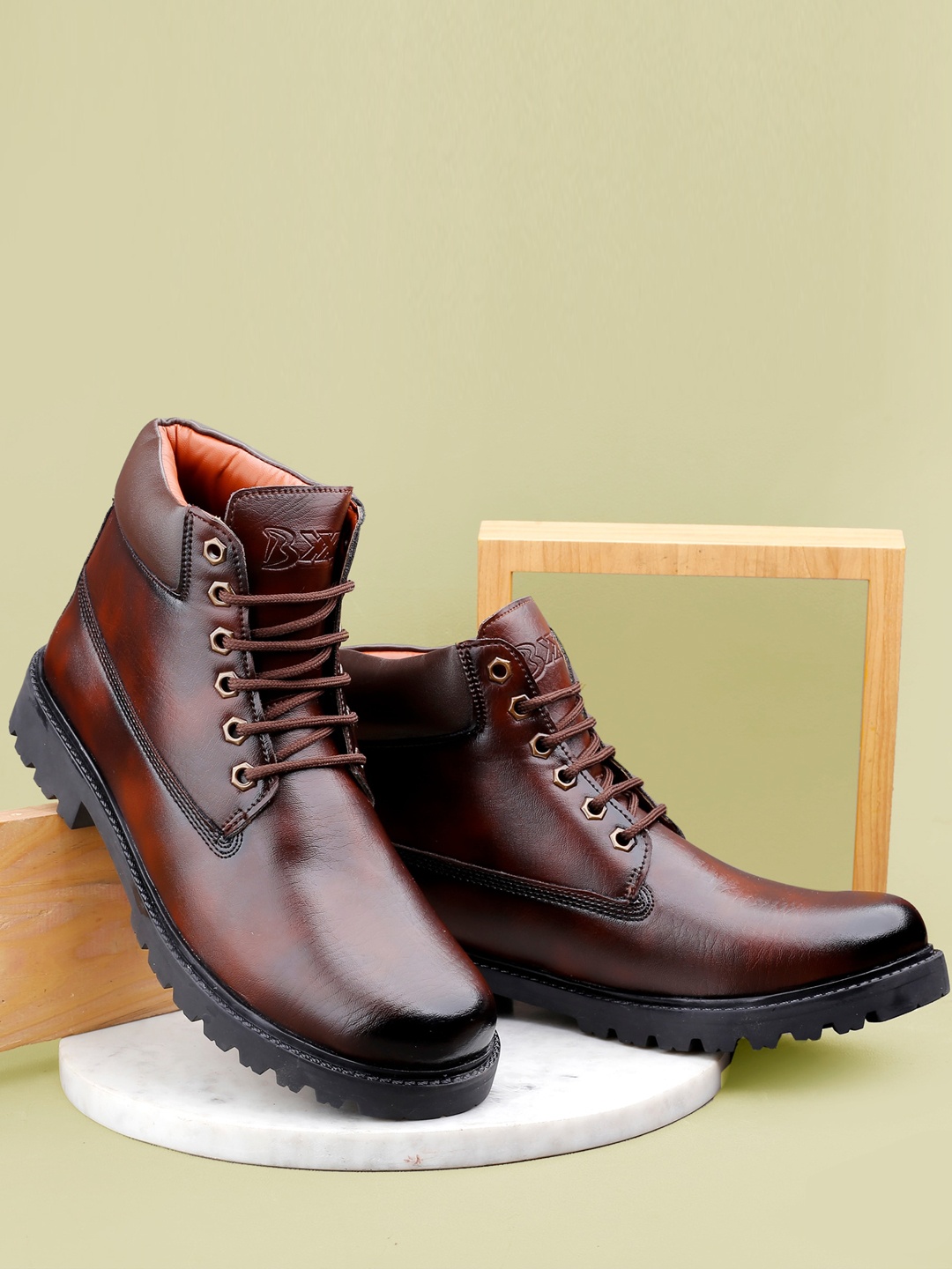 

Bxxy Men Mid Top Platform Heels Regular Boots, Brown