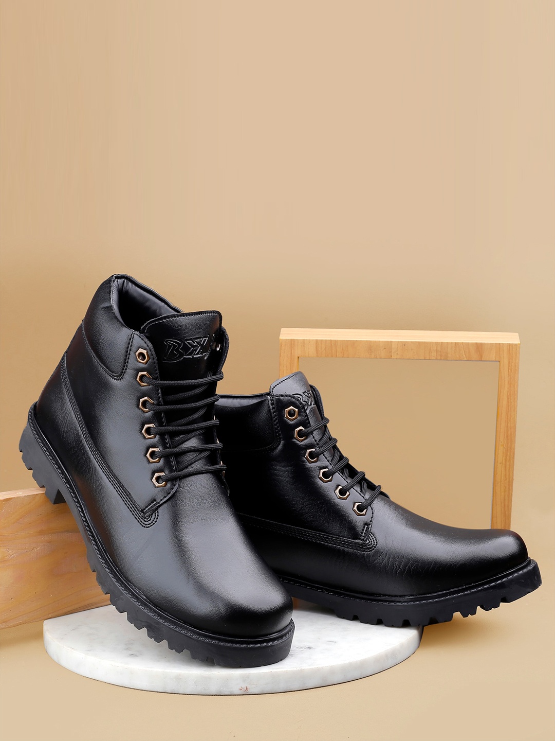 

Bxxy Men Mid Top Platform Heels Regular Boots, Black