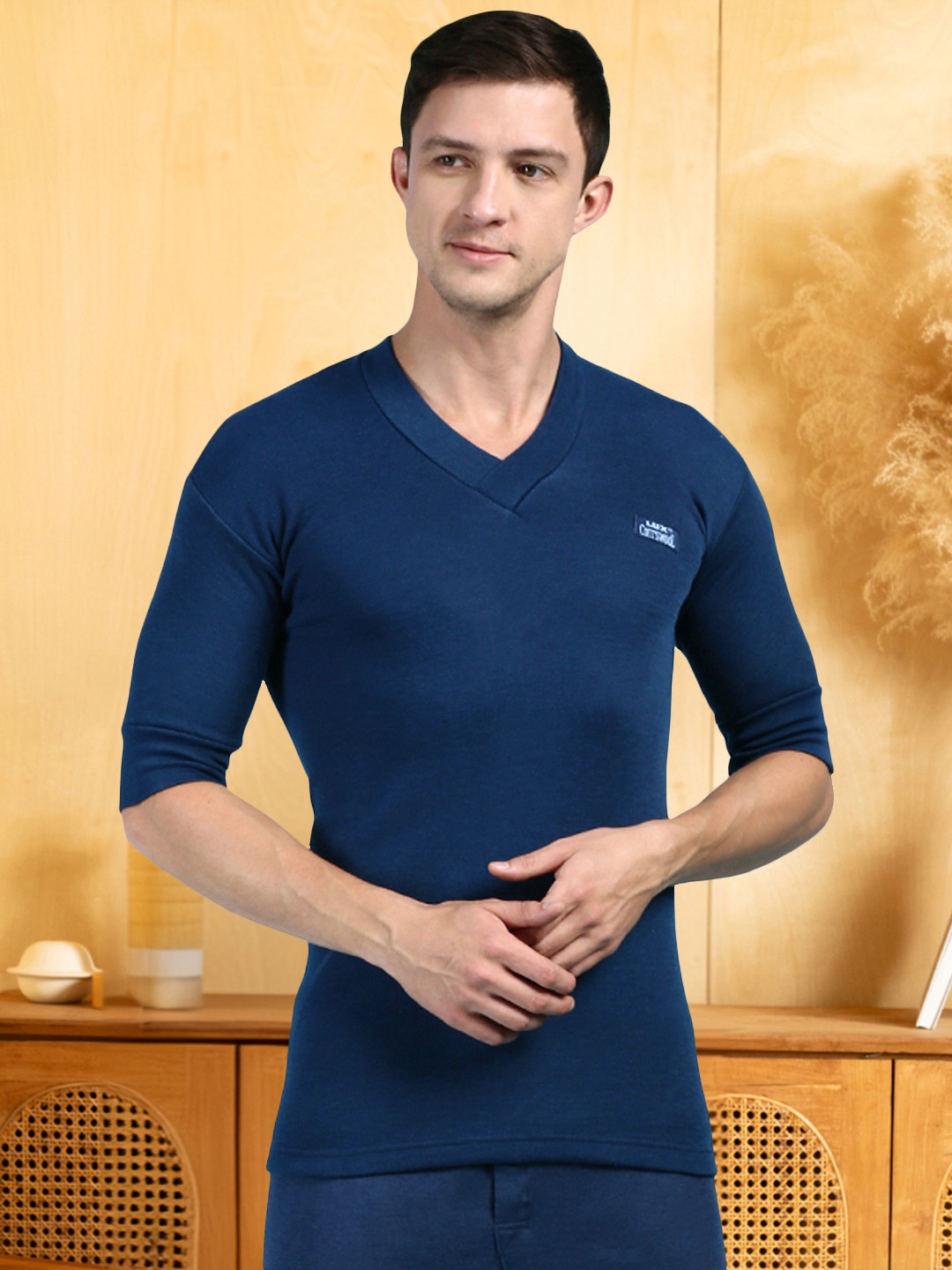 

Lux Cottswool V-Neck Logo Printed Thermal Tops, Blue