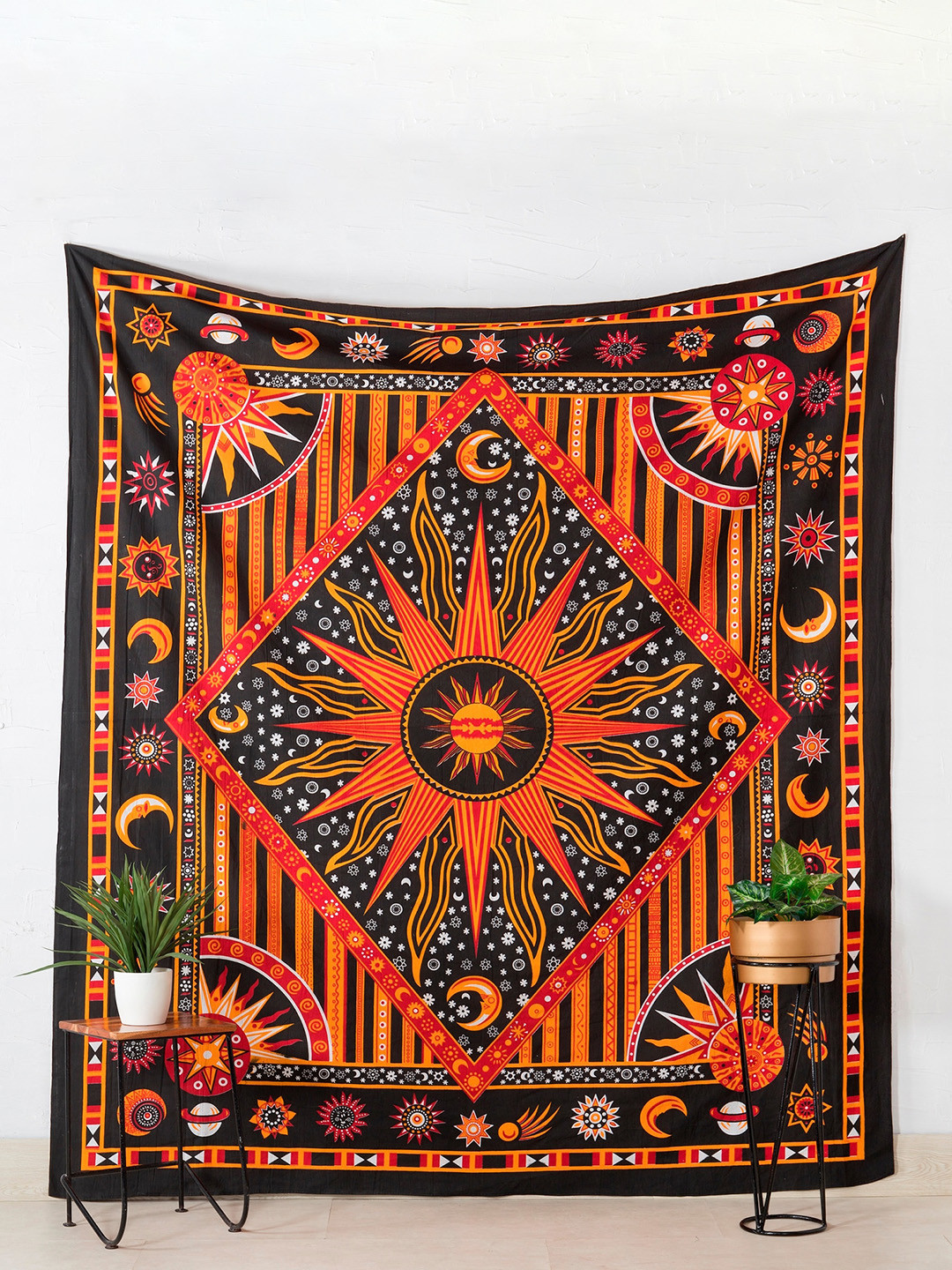 

HANDICRAFT PALACE Burning Sun Printed Pure Cotton Hanging Tapestry Wall Decor, Brown