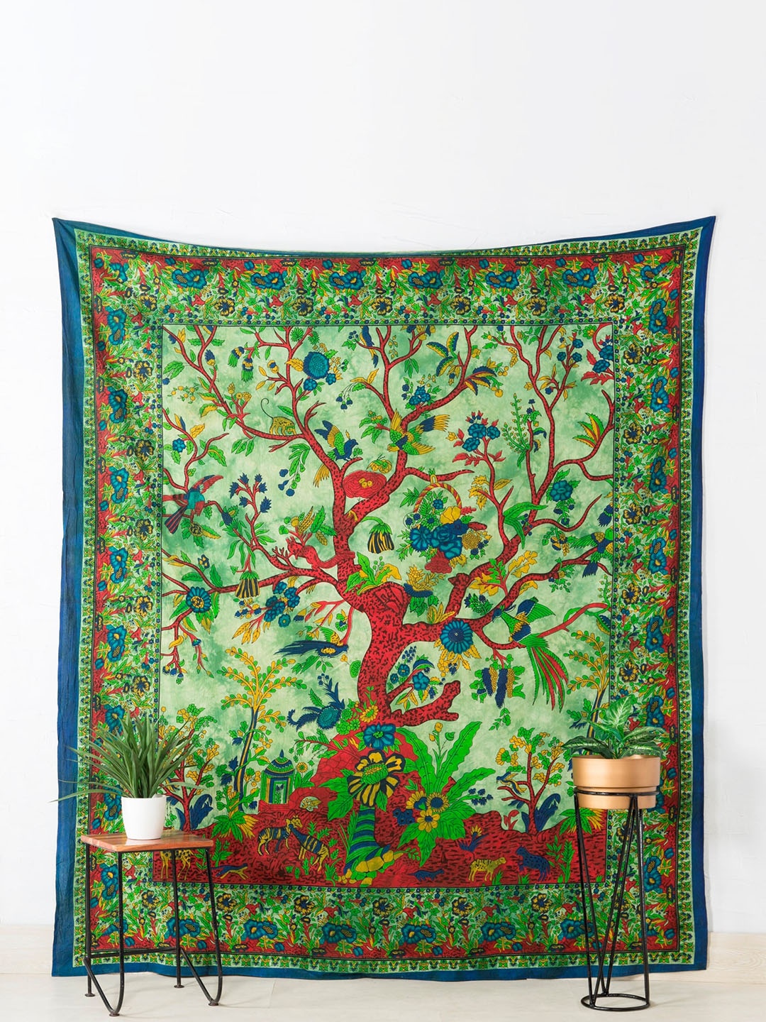 

HANDICRAFT PALACE Green Tree of Life Printed Pure Cotton Hanging Tapestry Wall Decor