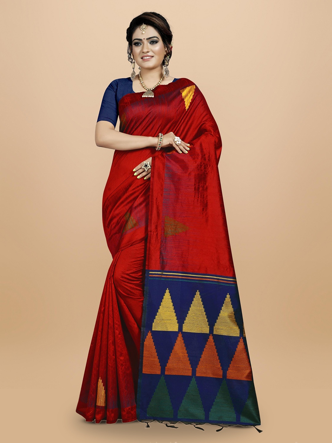 

VISHNU WEAVES Woven Design Zari Saree, Red