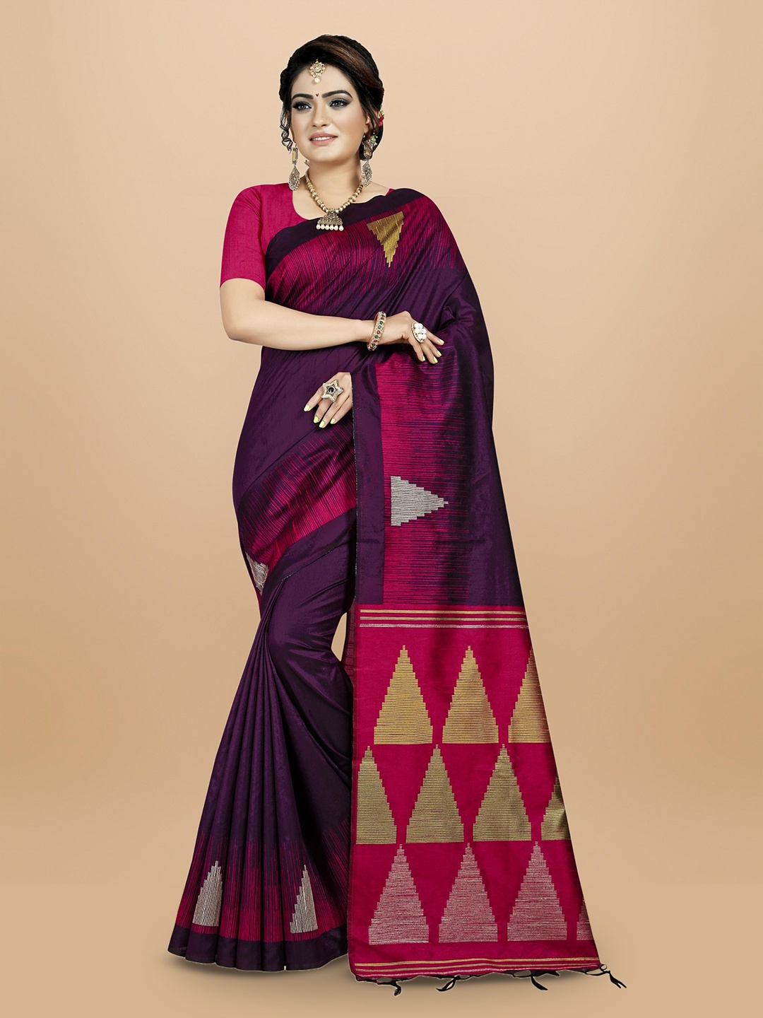 

VISHNU WEAVES Woven Design Zari Saree, Purple