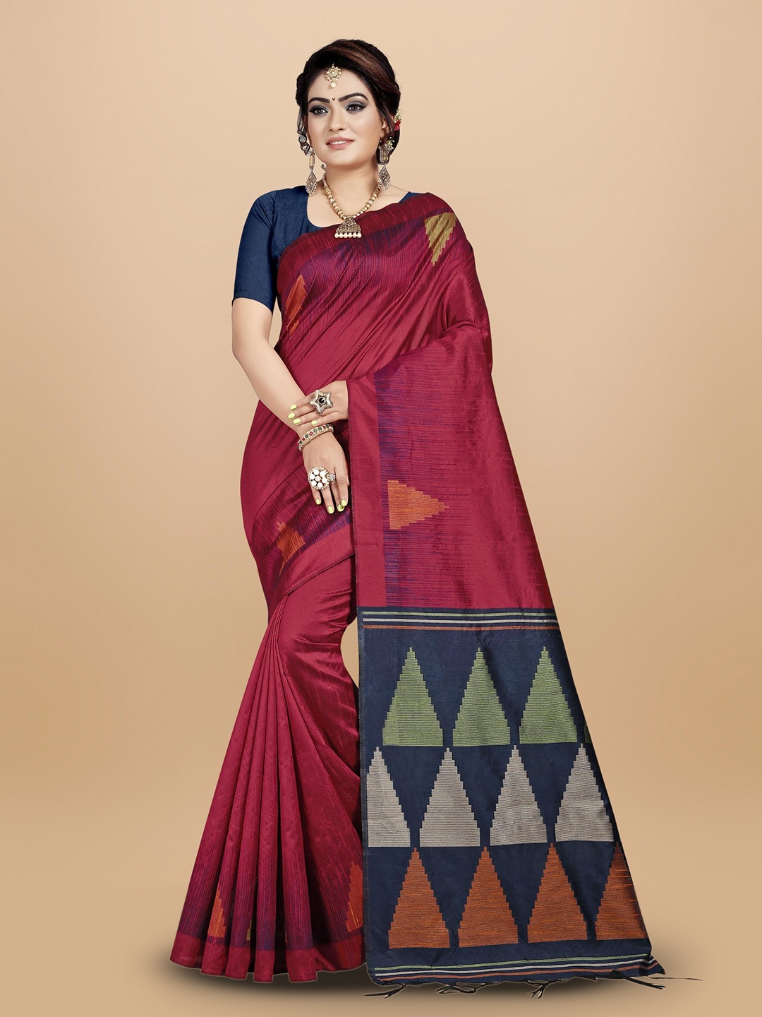 

VISHNU WEAVES Woven Design Zari Saree, Pink