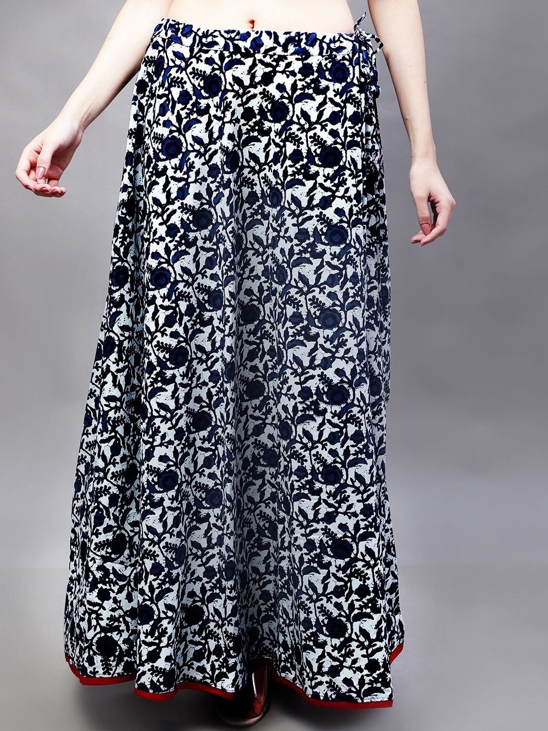 

SOUNDARYA Floral Printed Cotton Flared Maxi Skirt, White