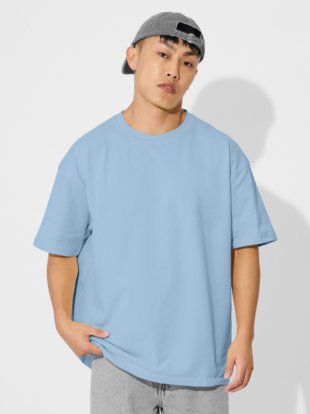 

The Souled Store Blue Drop Shoulder Sleeves Oversized Pure Cotton T-shirt