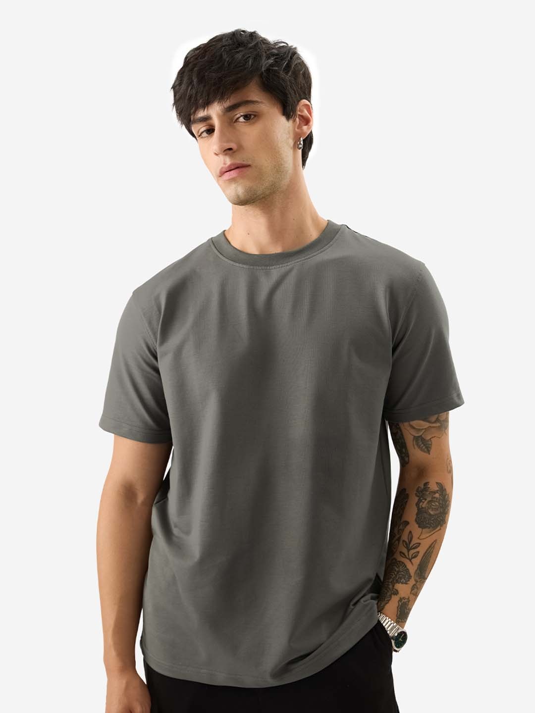 

The Souled Store Grey Short Sleeves Pure Cotton T-shirt
