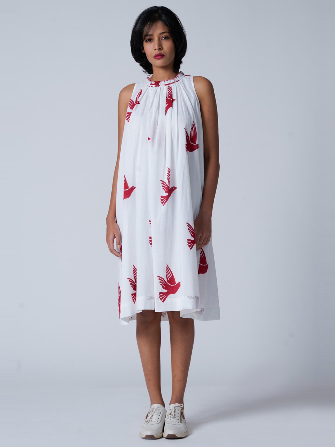 

the kaatn trail Conversational Printed Organic Cotton A-Line Dress, White