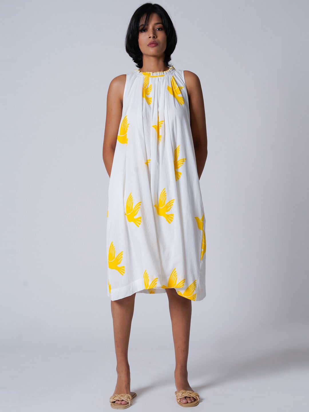 

the kaatn trail Conversational Printed Organic Cotton A-Line Dress, White