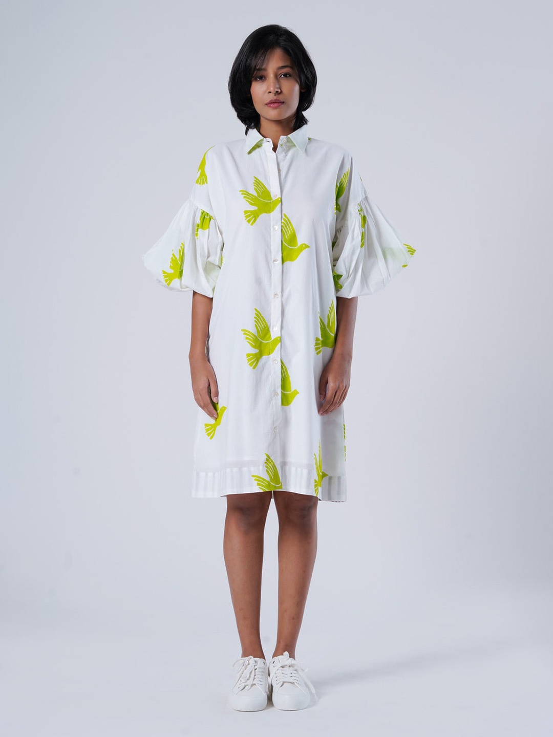 

the kaatn trail Conversational Printed Organic Cotton Shirt Dress, Lime green