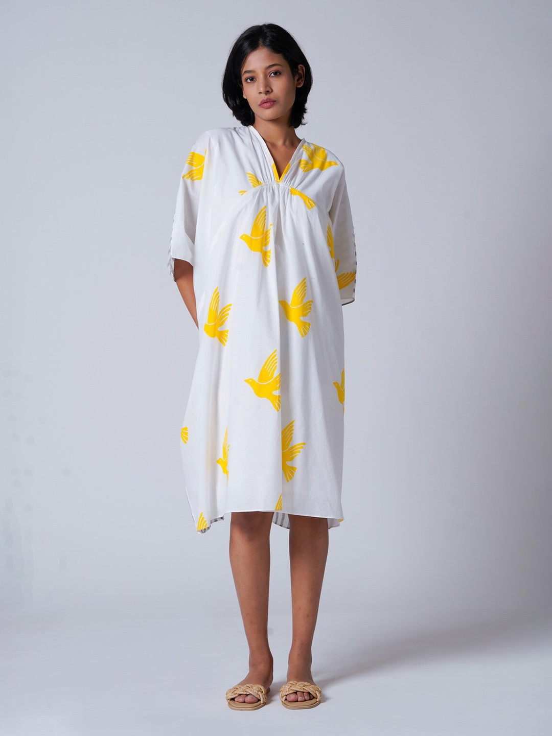 

the kaatn trail Conversational Printed Organic Cotton A-Line Dress, White
