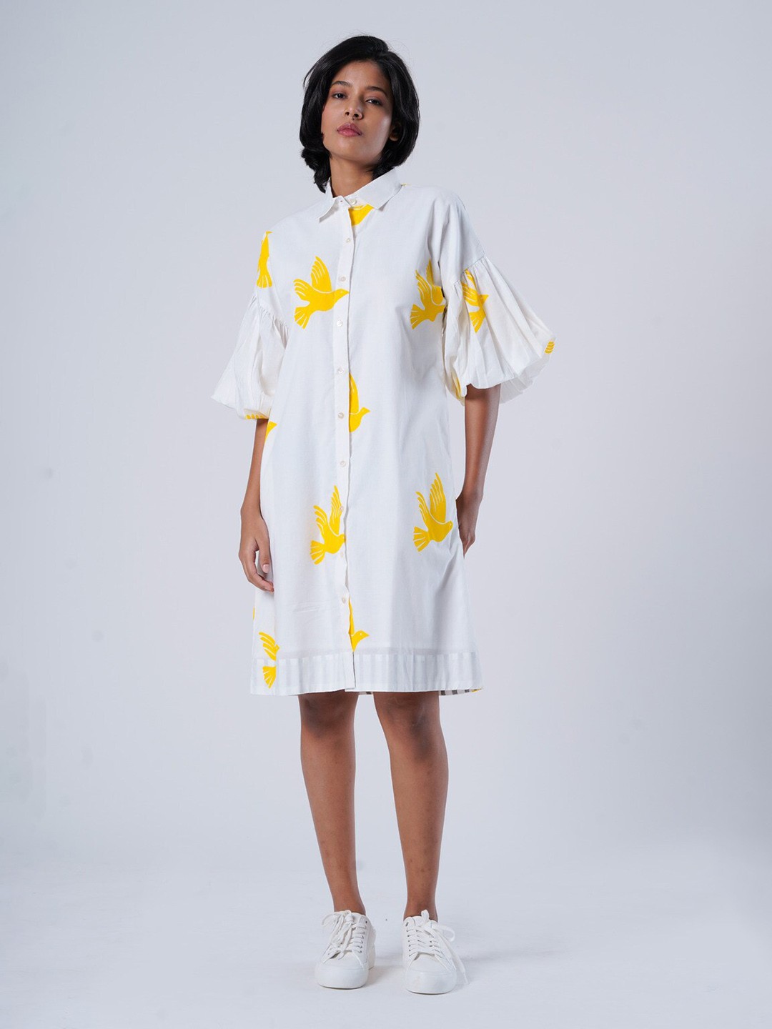 

the kaatn trail Conversational Printed Organic Cotton Shirt Dress, White