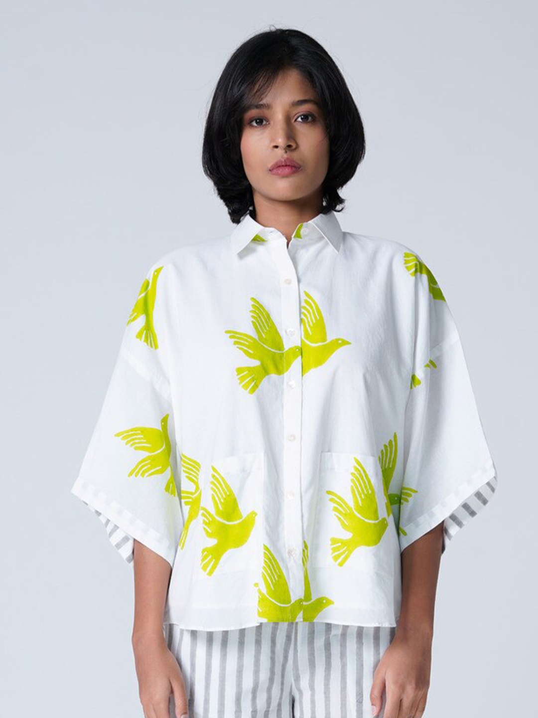 

the kaatn trail Conversational Printed Flared Sleeves Pure Cotton Top, White
