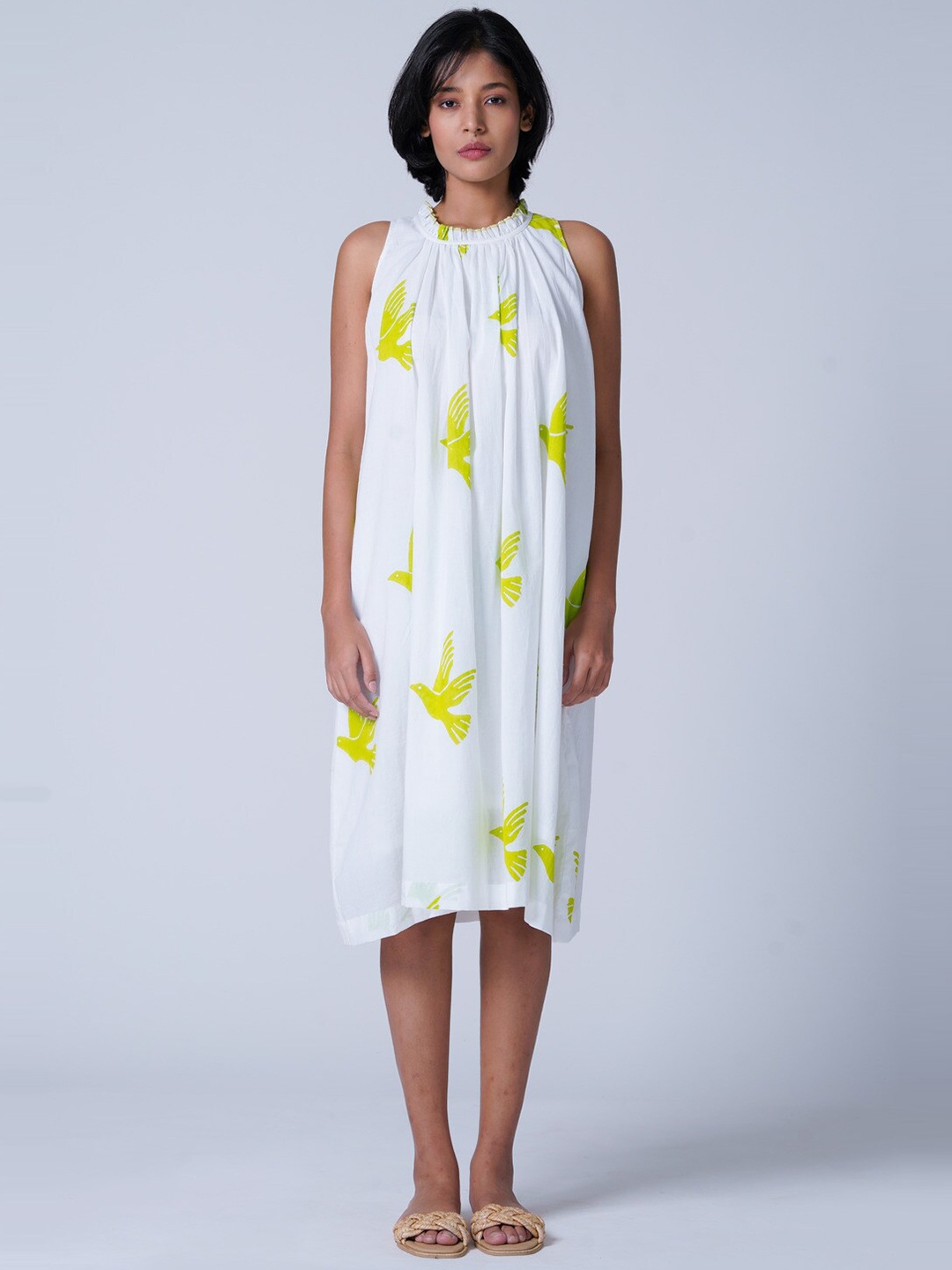

the kaatn trail Conversational Printed Organic Cotton A-Line Dress, White