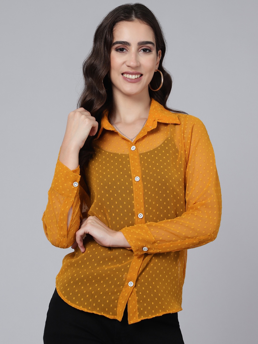 

WESTHOOD Women Sheer Georgette Casual Shirt, Mustard