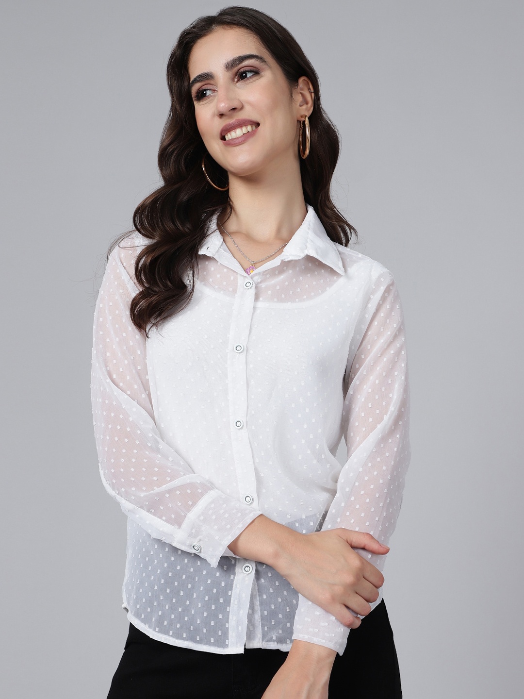 

WESTHOOD Women Sheer Georgette Casual Shirt, White