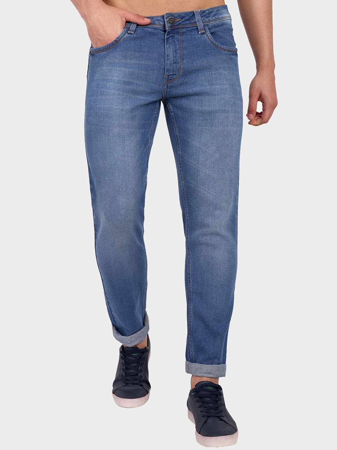 

Mast & Harbour Men Blue Micheal Slim Fit Mid-Rise Clean Look Light Fade Stretchable Jeans