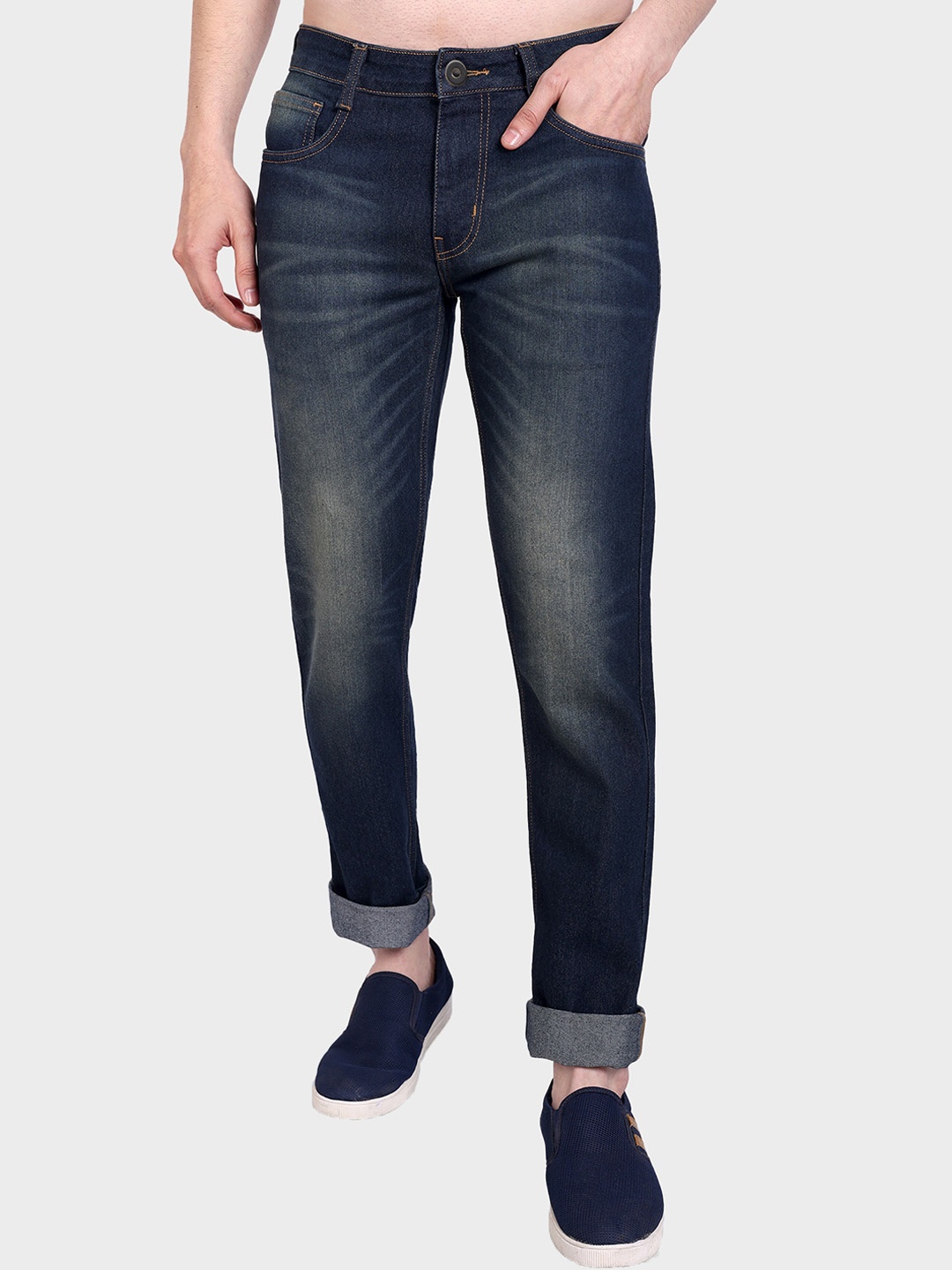 

Mast & Harbour Men Blue Micheal Slim Fit Mid-Rise Clean Look Light Fade Stretchable Jeans