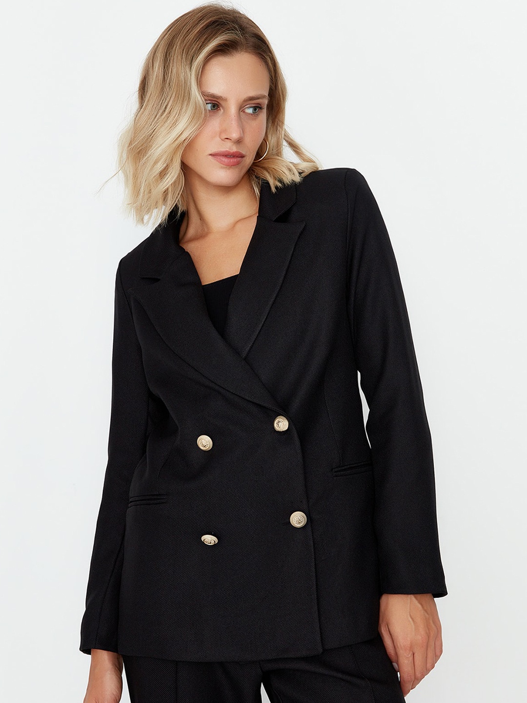 

Trendyol Notched Lapel Collar Over Coat, Black