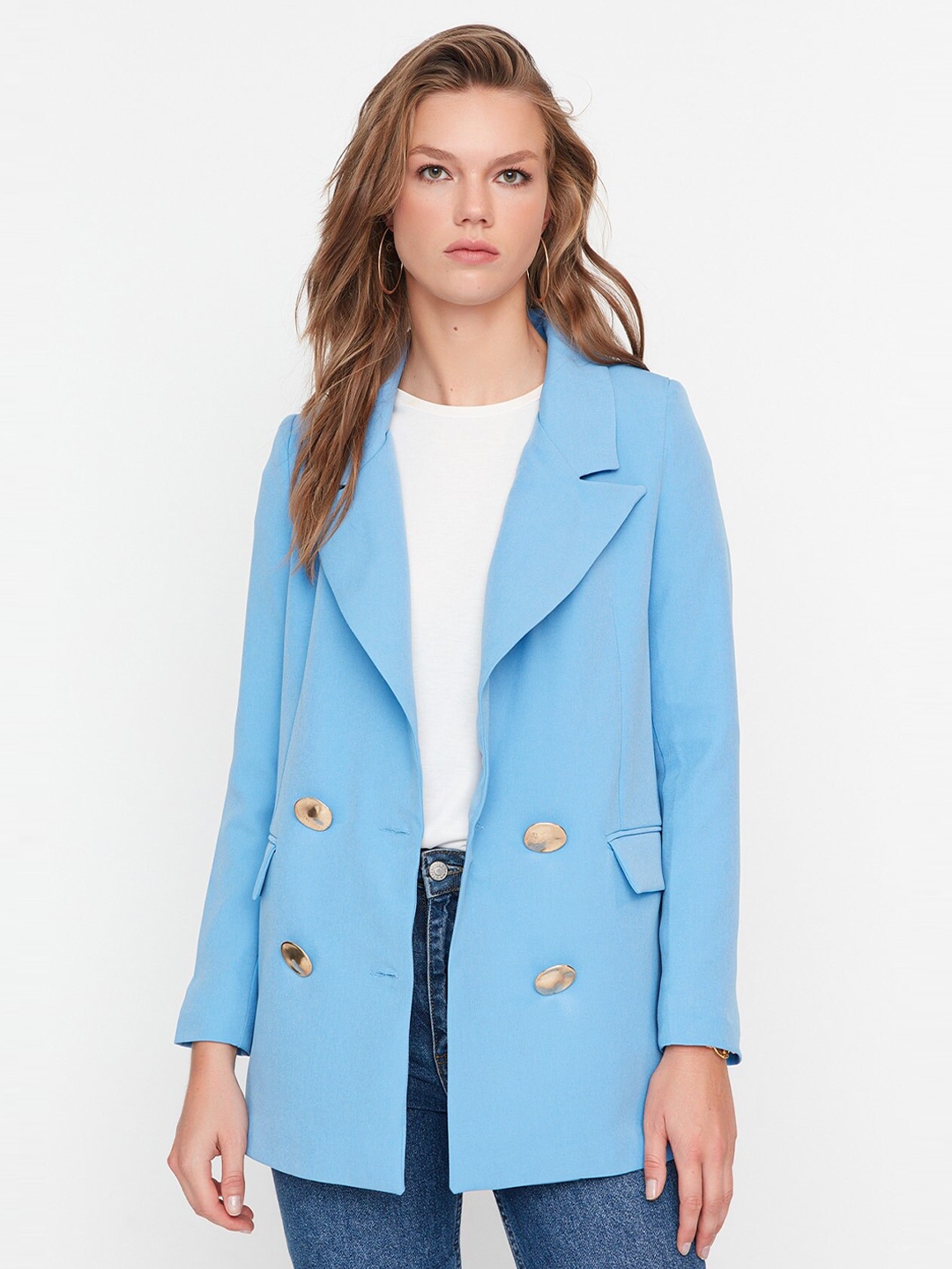 

Trendyol Notched Lapel Double Breasted Casual Blazer, Blue
