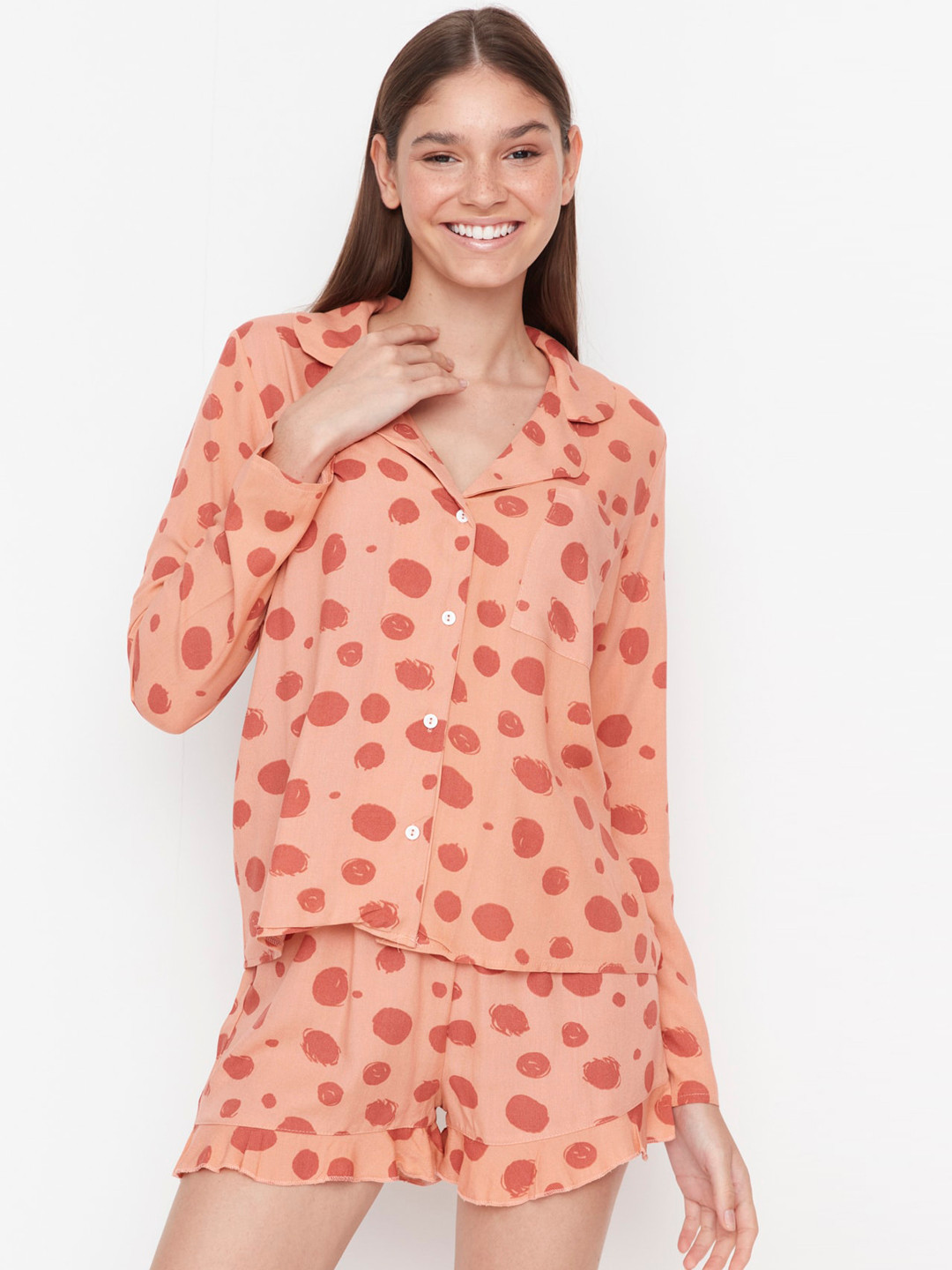 

Trendyol Graphic Printed Night Suit, Peach