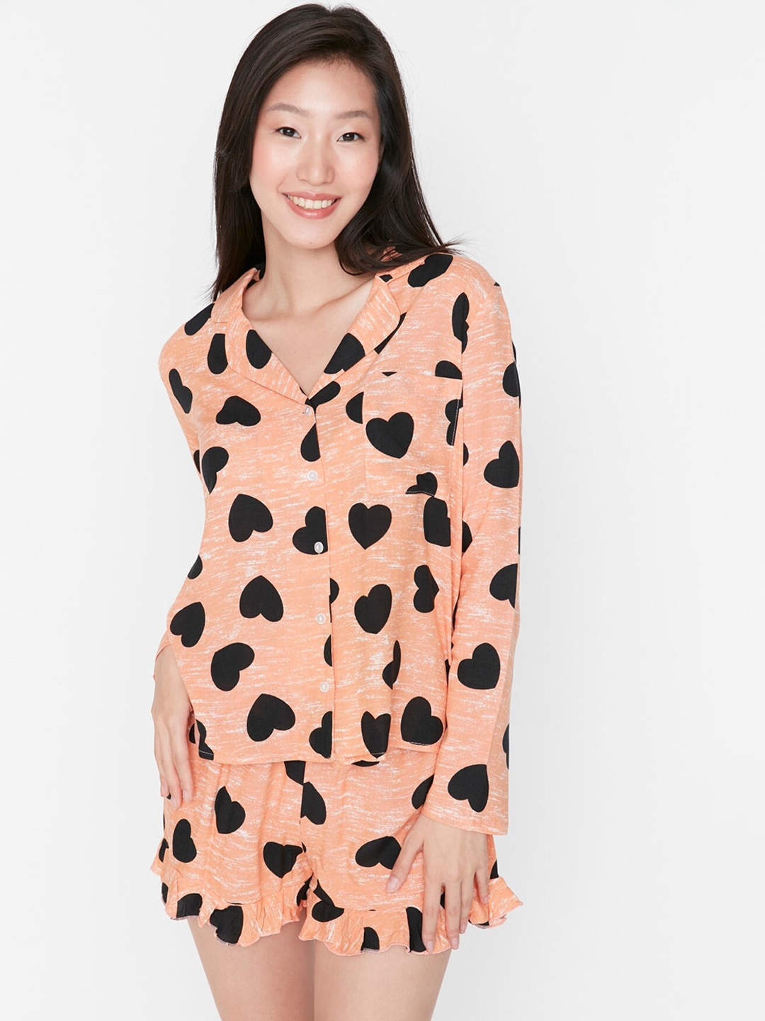 

Trendyol Conversational Printed Night Suit, Coral