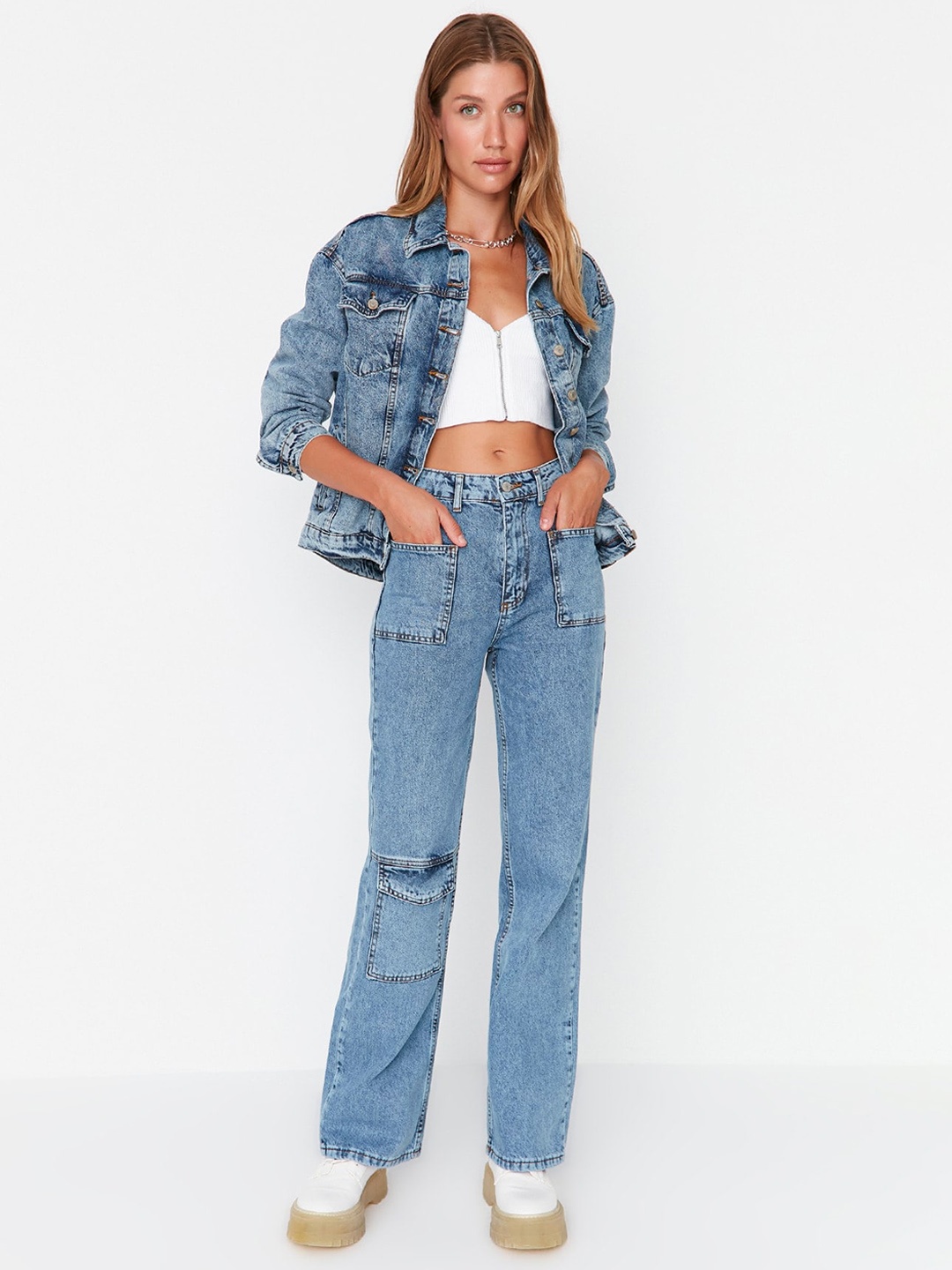 

Trendyol Women Mid-Rise Pure Cotton Jeans, Blue