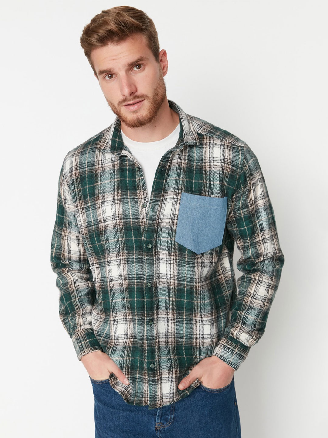 

Trendyol Tartan Checks Opaque Casual Shirt, Green