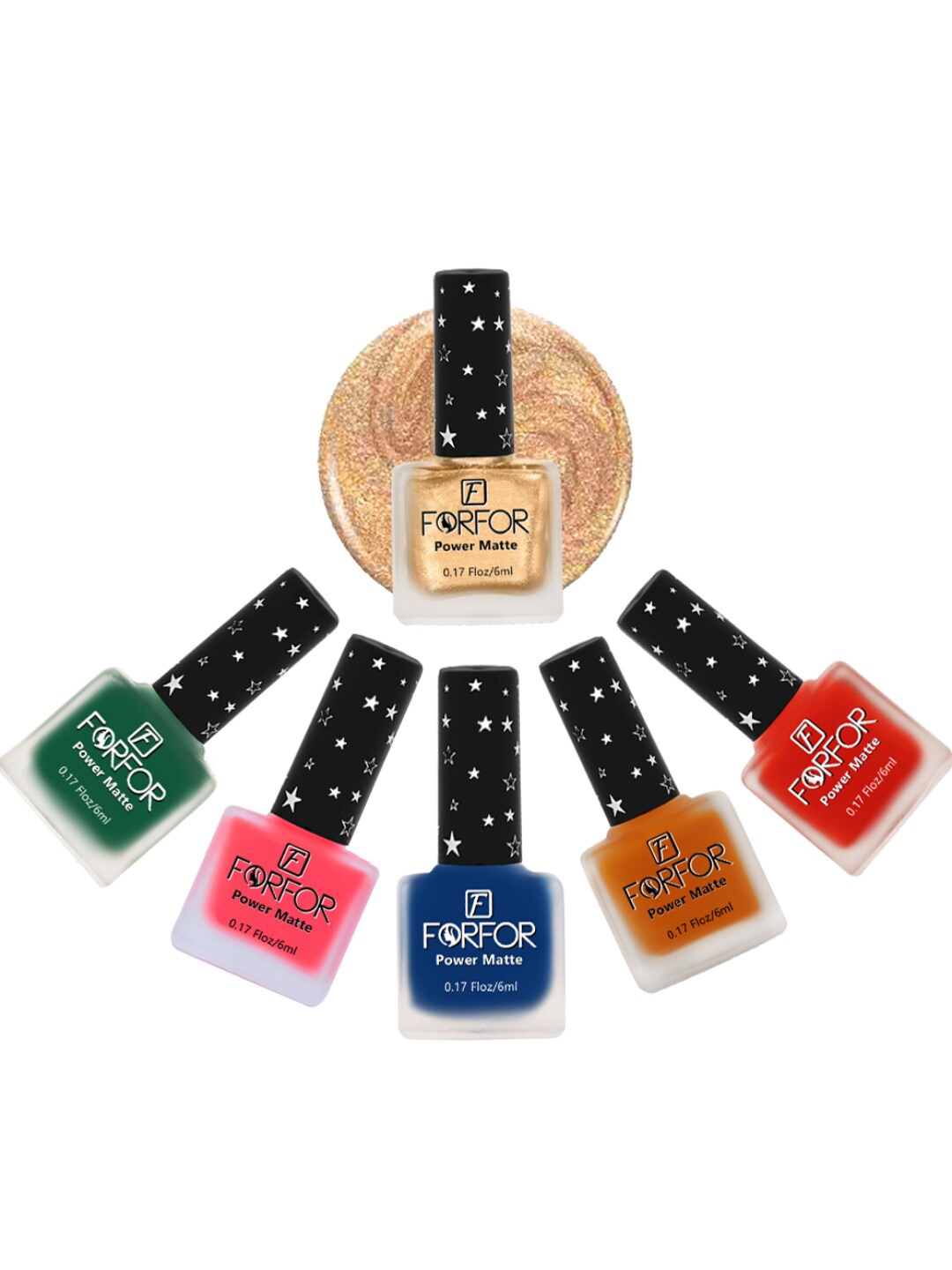

FORFOR Power Matte Set Of 6 Long Lasting Nail Polishes - 6 ml Each, Multi