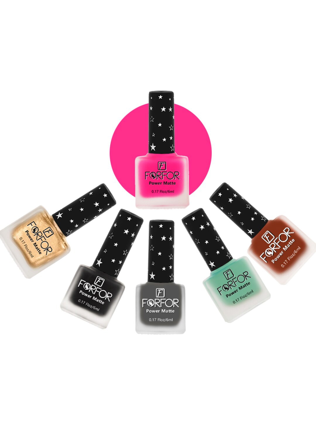 

FORFOR Power Matte Set Of 6 Long Lasting Nail Polishes - 6 ml Each, Multi