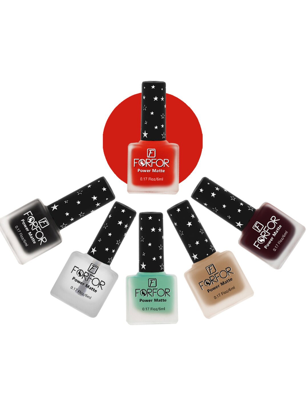 

FORFOR Set Of 6 Power Matte Long-Lasting Nail Polish - 6ml Each, Multi