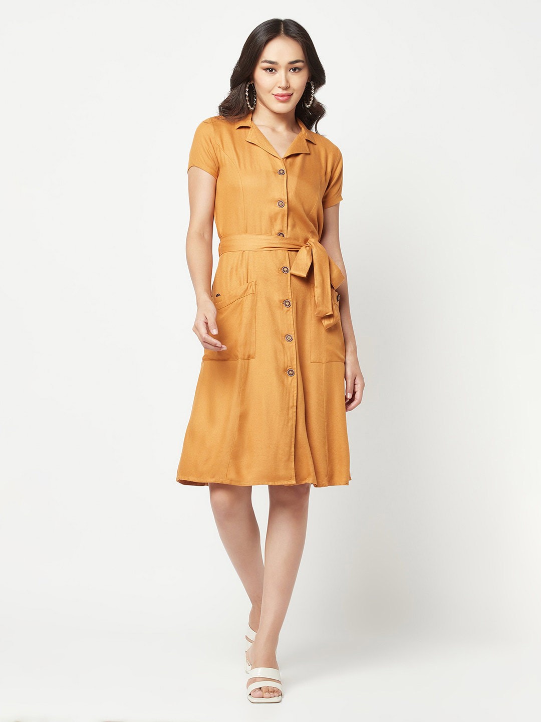 

Crimsoune Club Belted Shirt Dress, Mustard