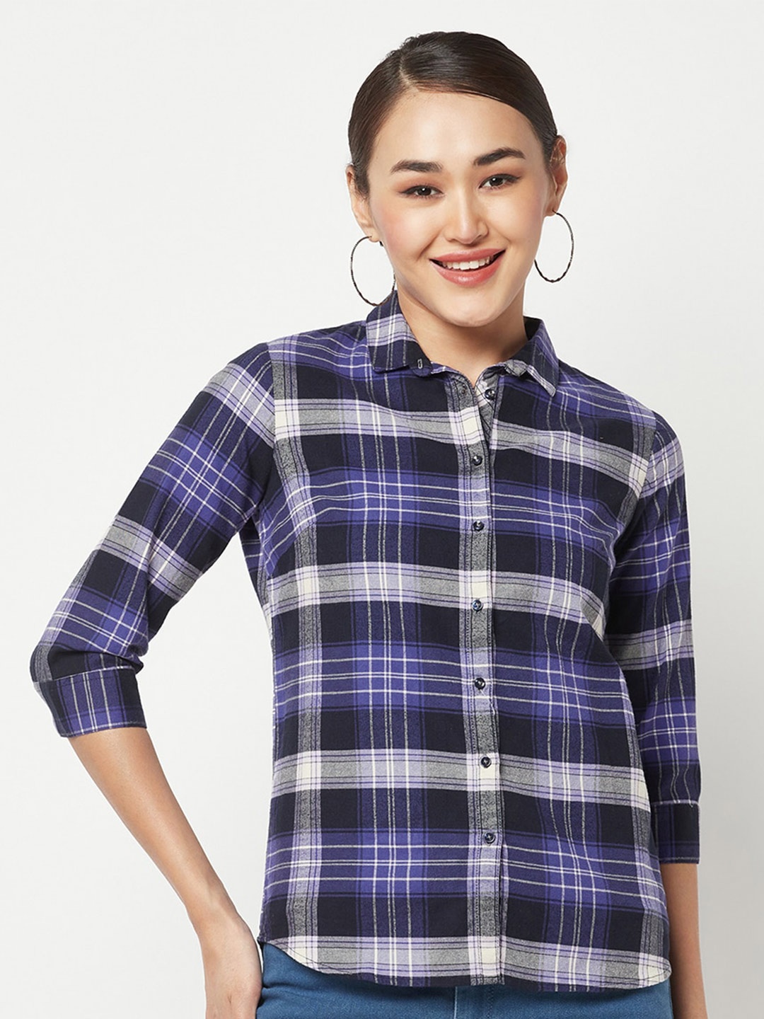

Crimsoune Club India Slim Tartan Checked Pure Cotton Slim Fit Casual Shirt, Blue