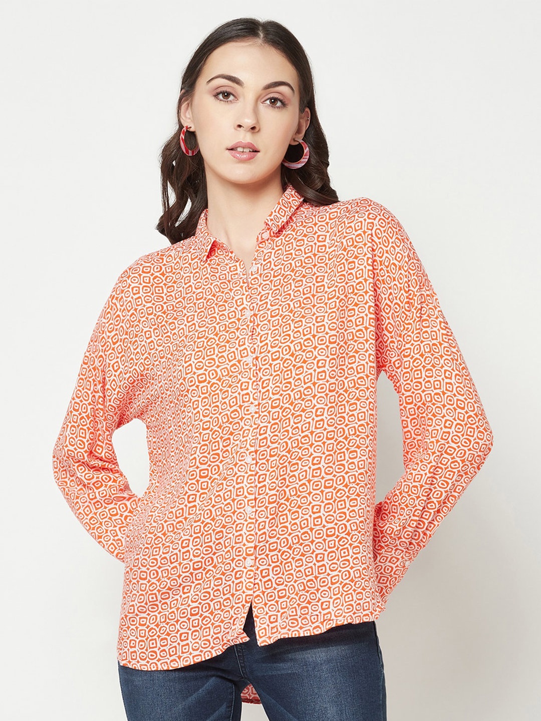 

Crimsoune Club Comfort Fit Geometric Printed Casual Shirt, Orange