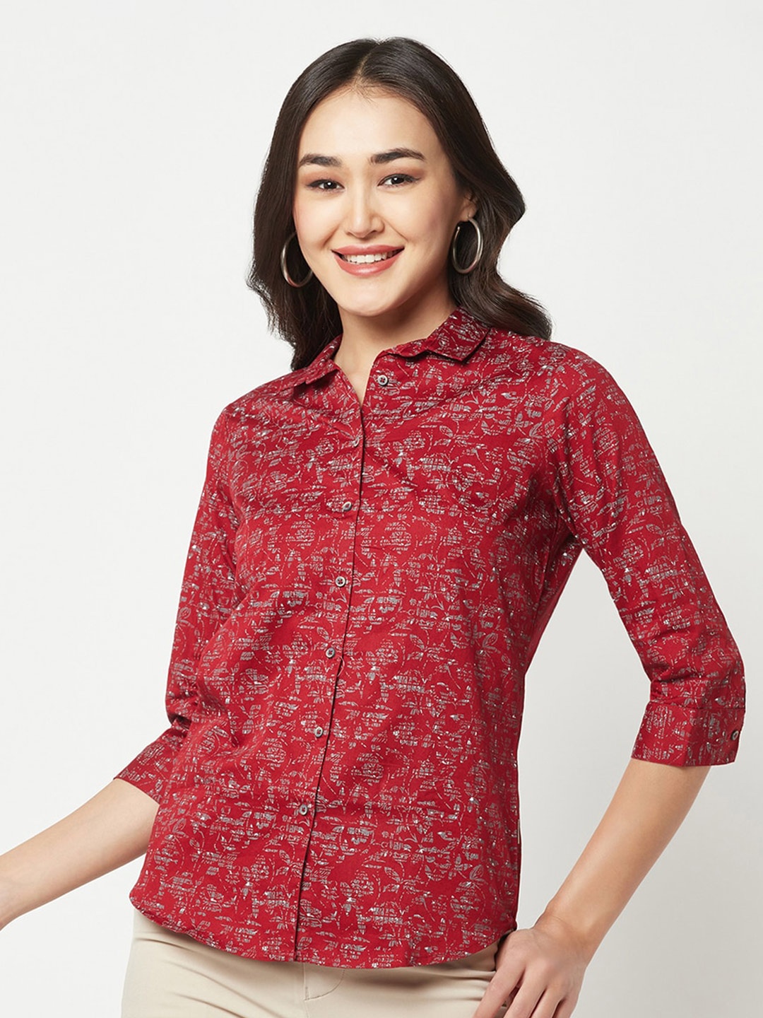 

Crimsoune Club India Slim Fit Floral Printed Casual Pure Cotton Shirt, Maroon