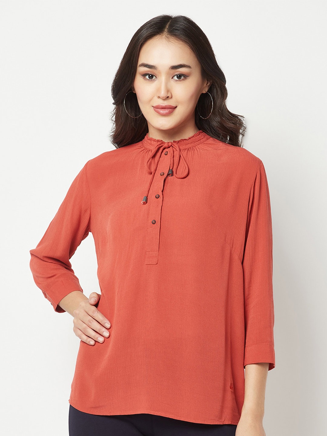 

Crimsoune Club Tie-Up Neck Pleated Top, Red