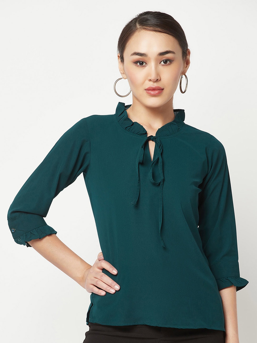 

Crimsoune Club Tie-Up Neck Regular Top, Green