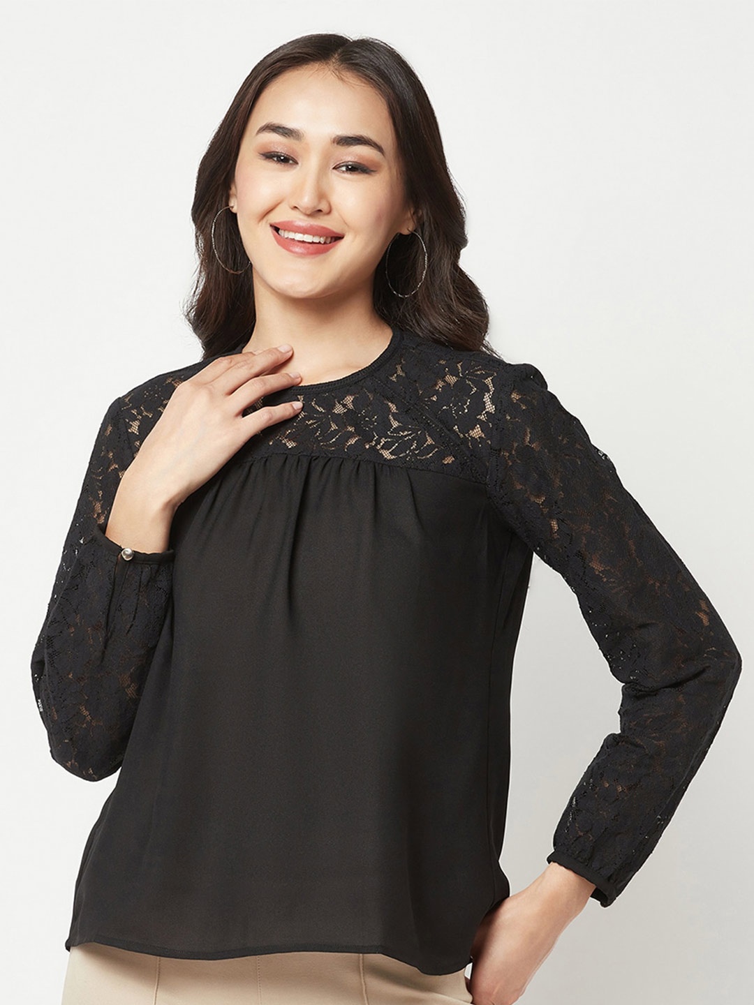 

Crimsoune Club Round Neck Long Sleeves Casual Top, Black